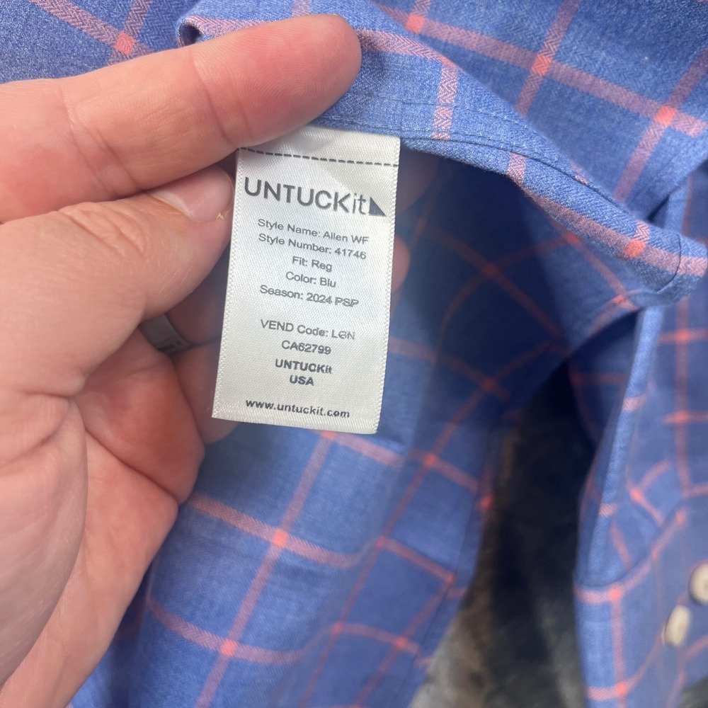 UNTUCKit Allen WF Button Down Shirt Mens XXL Blue Orange Plaid Wrinkle Free - Picture 3 of 8